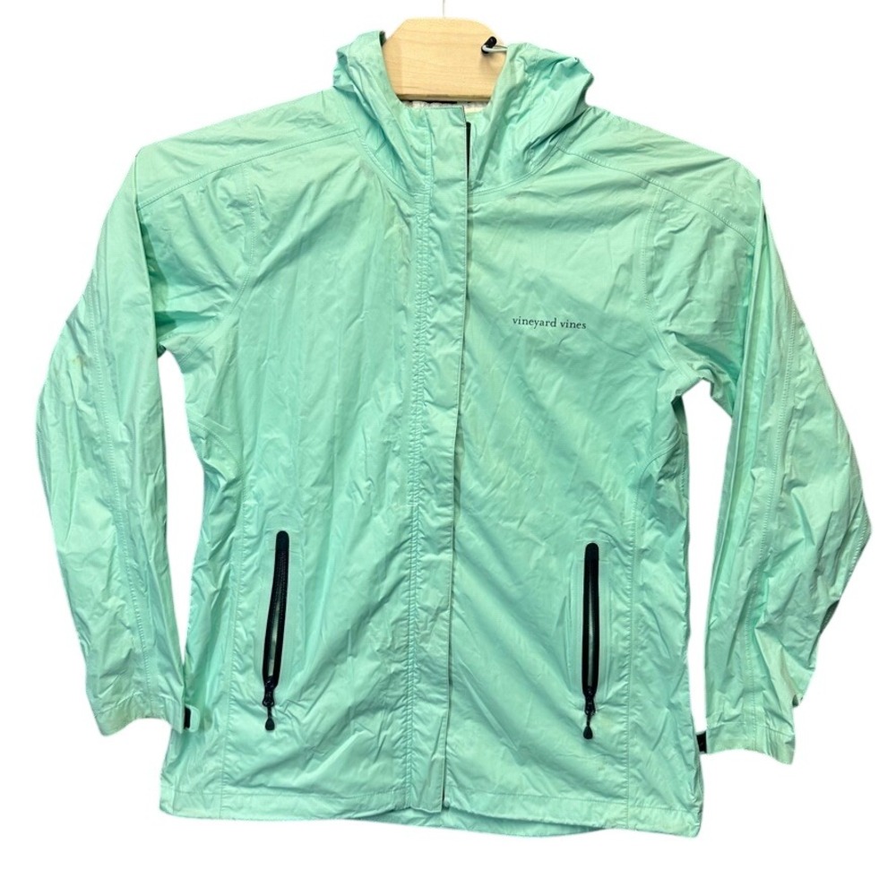 Vineyard Vines Womens Mint Green Hooded Rain Jacket Windbreaker Size M